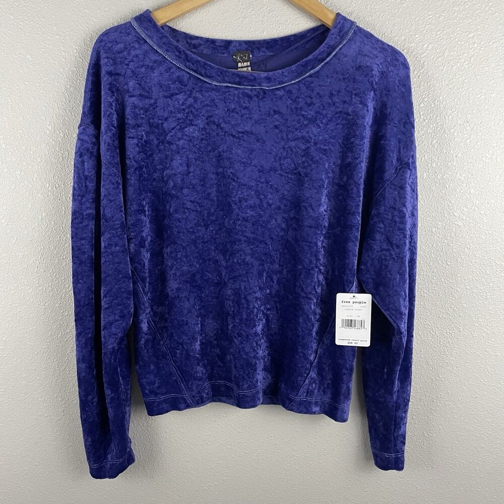 We The Free Womens XS Purple Night Milan Crushed Velvet Oversized Pleat Sleeve